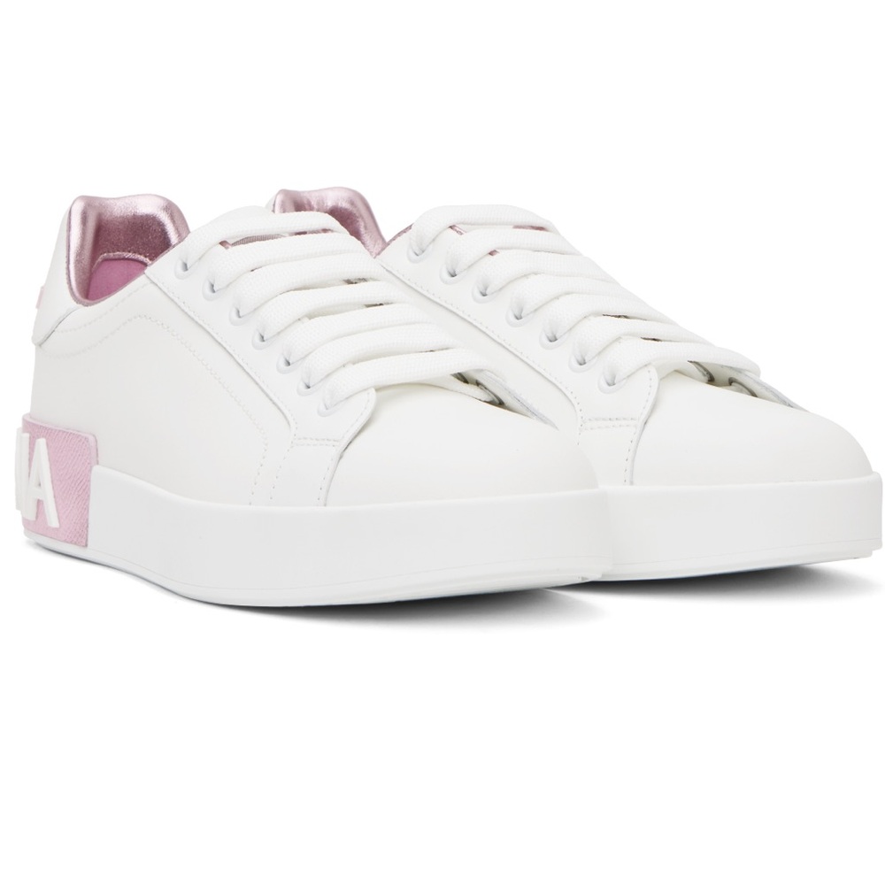 Dolce & Gabbana White and Pink Sneakers Sleek Design